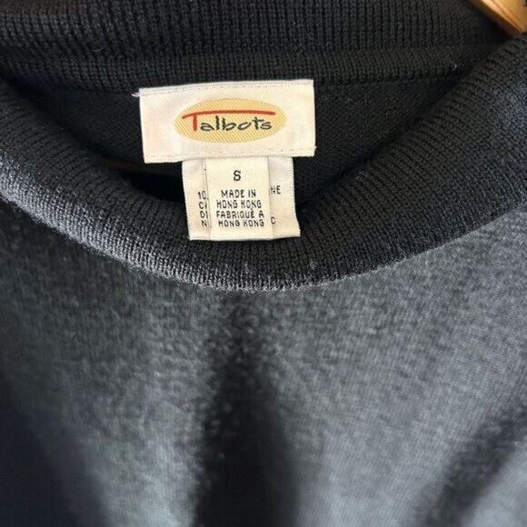 Talbots Small Sweater Knit Black Long Sleeve Mock Turtle Neck Wool - Picture 3 of 5